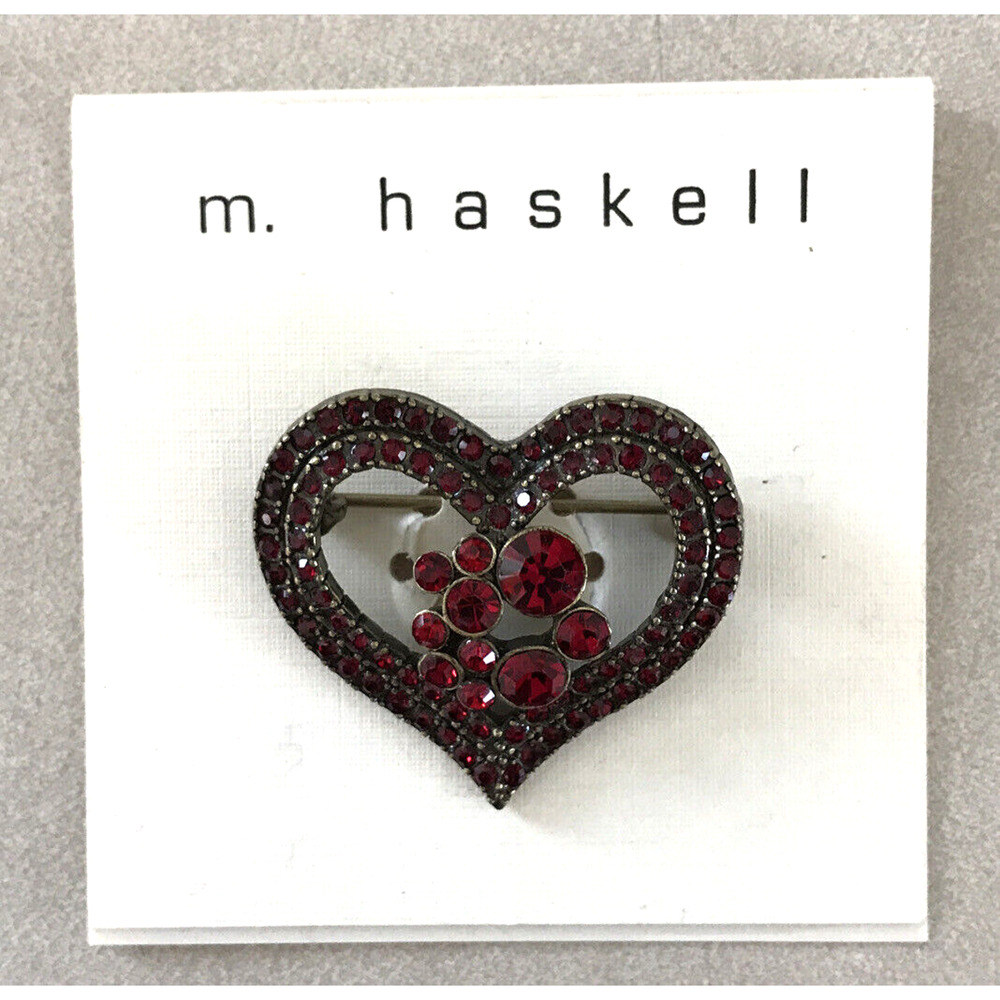New NWT Miriam Haskell Garnet Red Gem Rhinestone Crystal Heart Pin Brooch